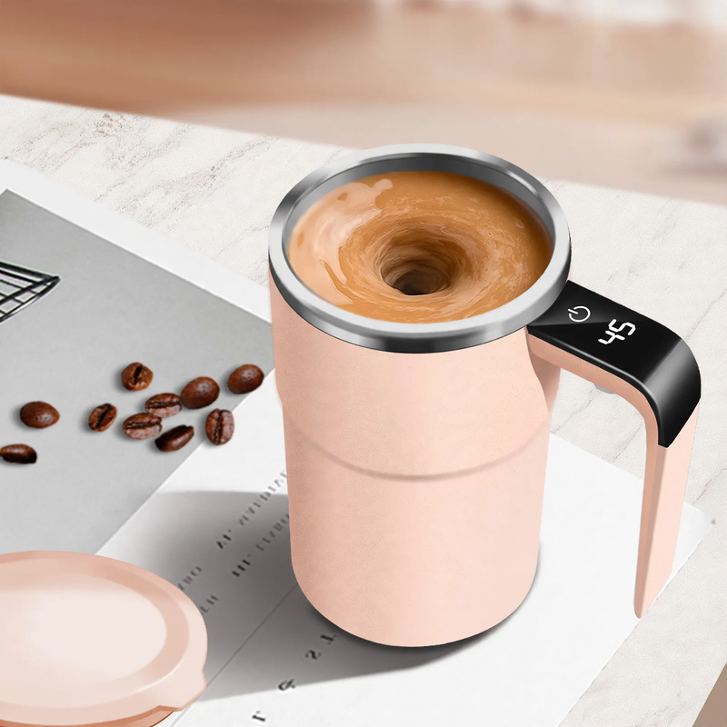 Electric stirring mixer cup, stainless steel, with lid