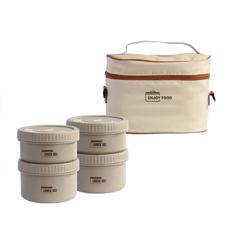 Stainless steel lunch box, round, 470–600 ml, with lid