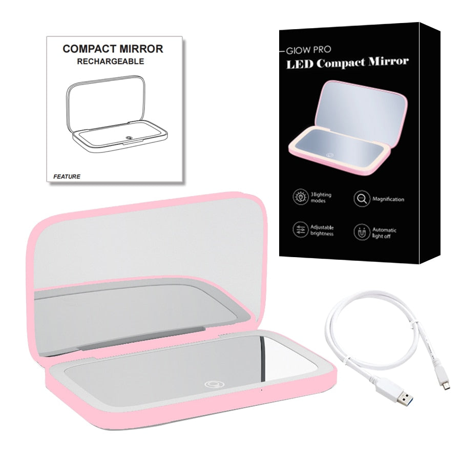 BowLift | Mini LED 10x Magnification Cosmetic Mirror with Various Light Settings, USB Rechargeable