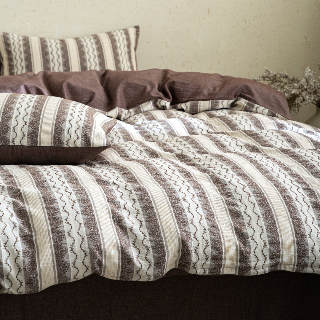Cotton-linen bedding, 4-piece, striped pattern