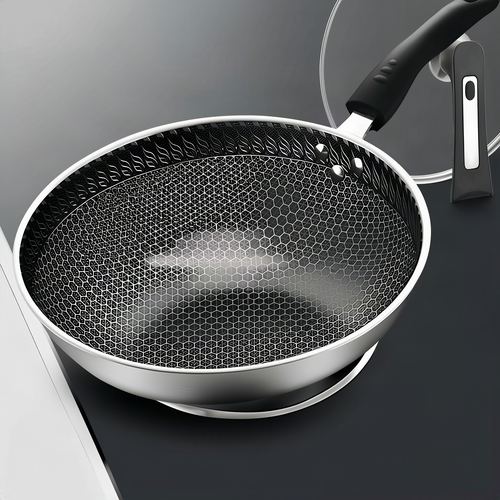 Non-stick frying pan with honeycomb pattern