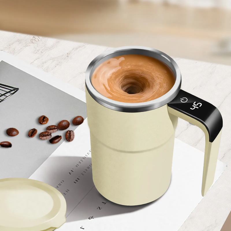 Electric stirring mixer cup, stainless steel, with lid