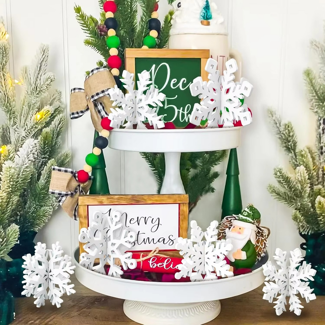 BowLift | Set of 6 Wooden Snowflakes Table Decorations White