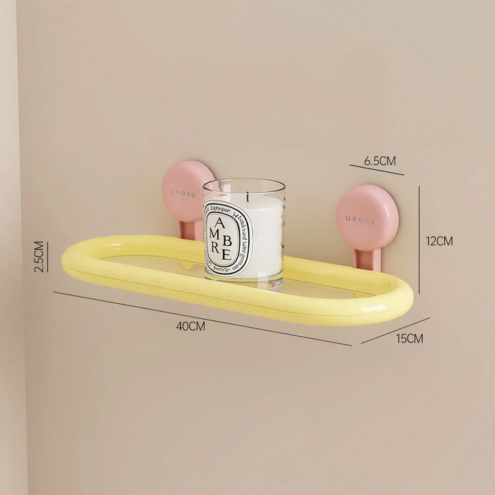 Bathroom wall shelf with suction cup, drainable