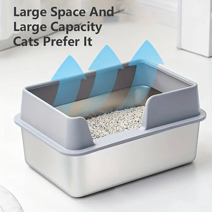 BowLift | Stainless Steel Cat Litter Box | Non-Stick, High Wall Enclosure
