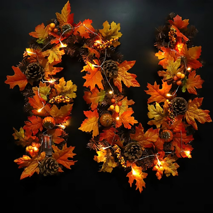 BowLift | Autumn garland with maple leaves — decoration with pine cones, pumpkins, and berries (180 cm)