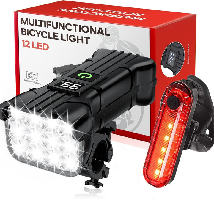 USB bicycle light with 12 LEDs and horn