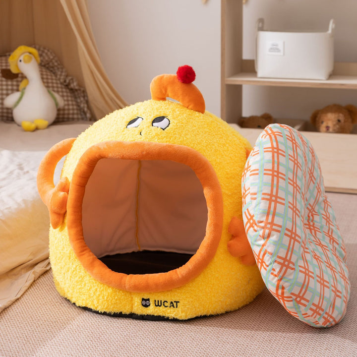 Half-open pet bed with roof shape, fabric