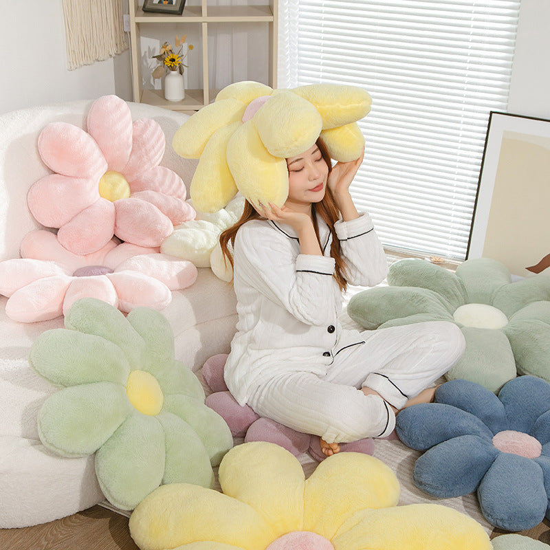 Flower pillow made of rabbit fur, Nordic