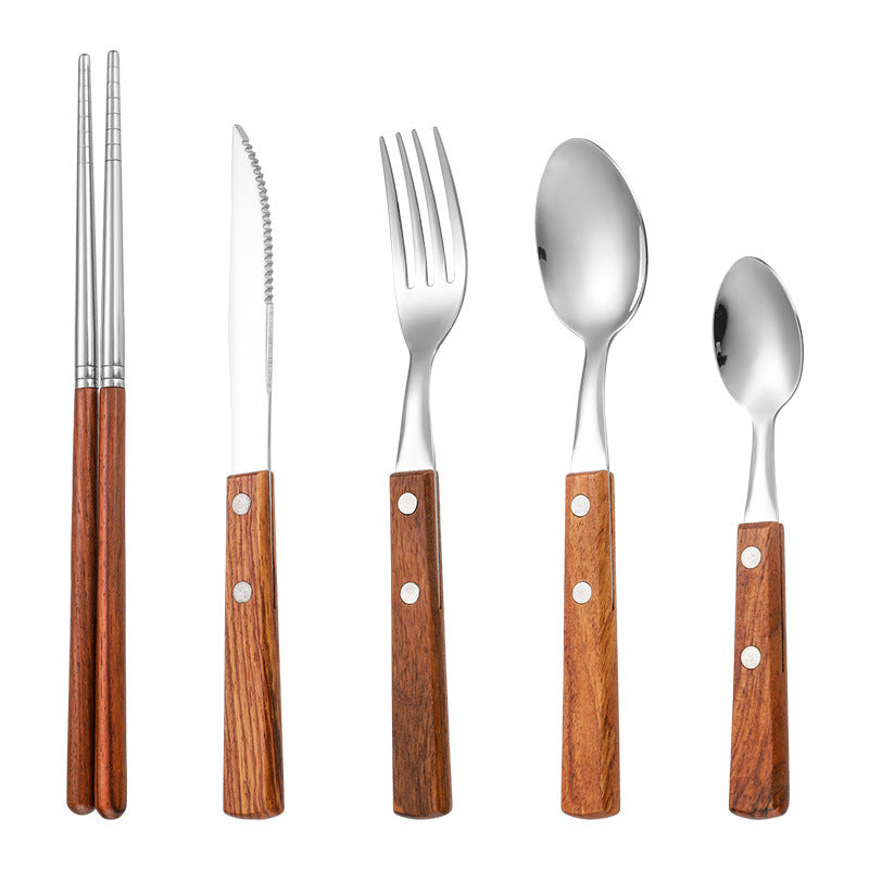 Cutlery set 12-piece, stainless steel with wooden handle
