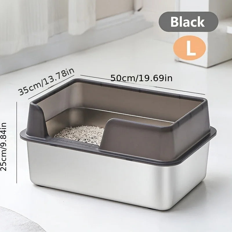 BowLift | Stainless Steel Cat Litter Box | Non-Stick, High Wall Enclosure