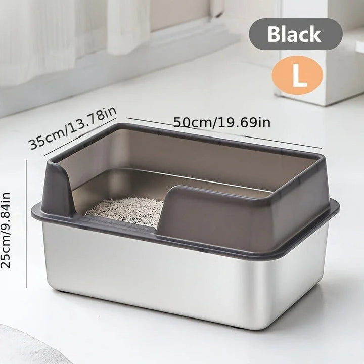 BowLift | Stainless Steel Cat Litter Box | Non-Stick, High Wall Enclosure