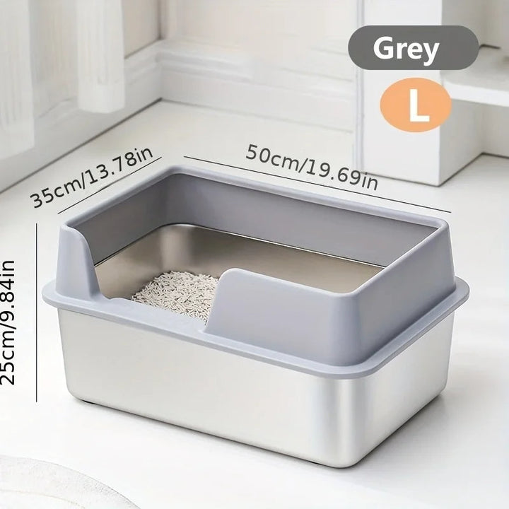 BowLift | Stainless Steel Cat Litter Box | Non-Stick, High Wall Enclosure
