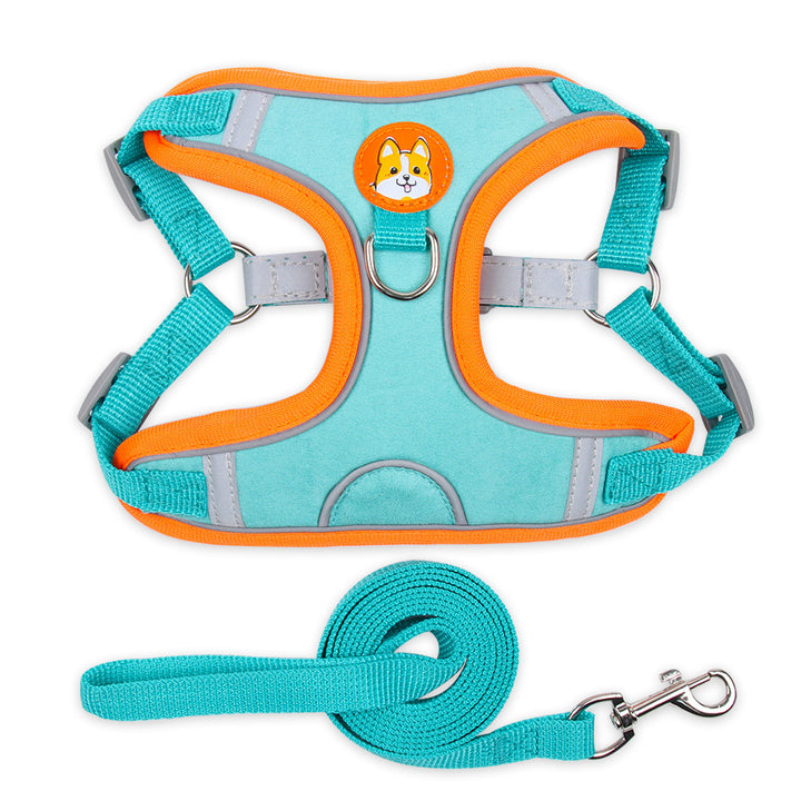 Dog harness made of fabric with leash, XS to XL
