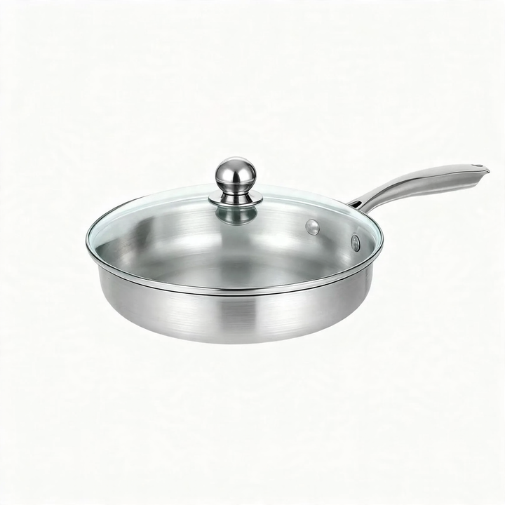 Frying pan, 410 stainless steel, honeycomb pattern