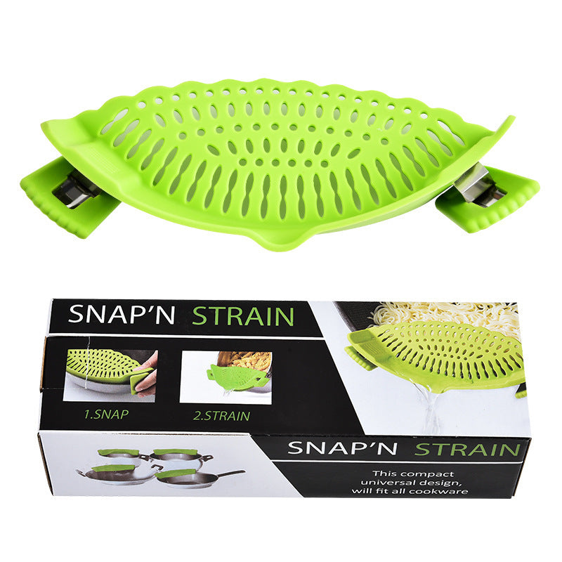 Silicone sieve for clamping onto pot edge
