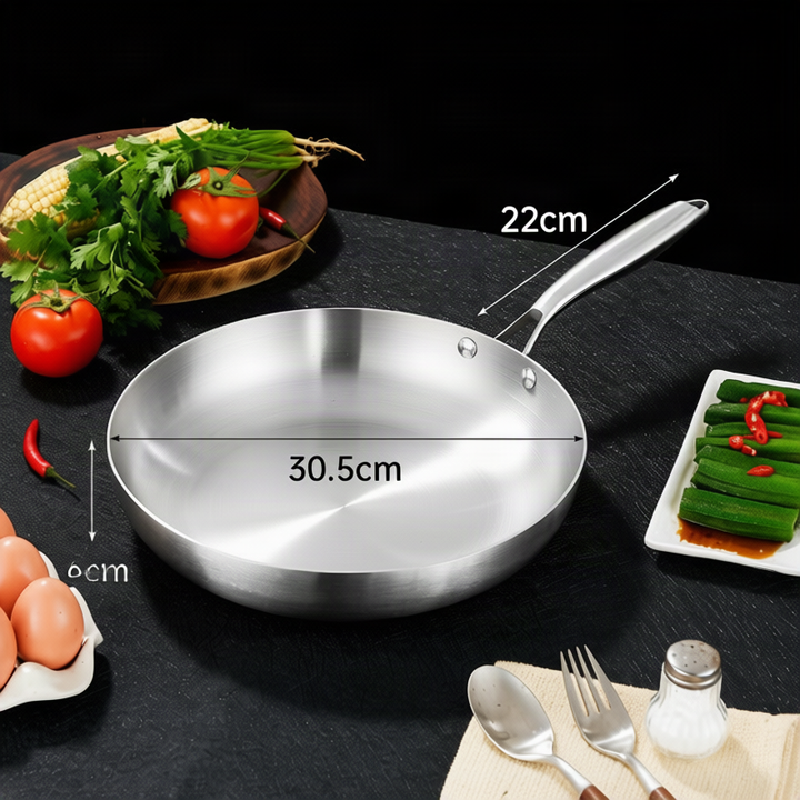 Frying pan stainless steel with glass lid, 3-layer