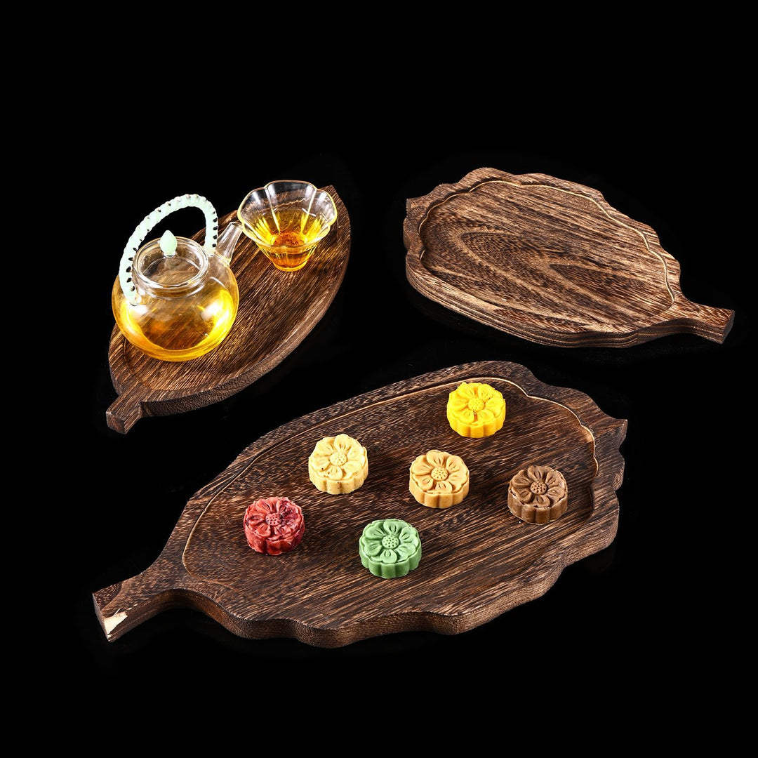 Wood serving tray, leaf shape, neochinese design