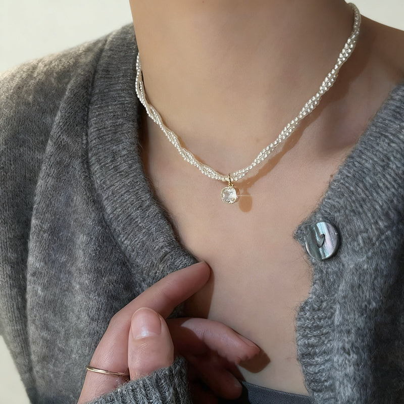 Pearl necklace with silver clasp, pearls 4–12 mm