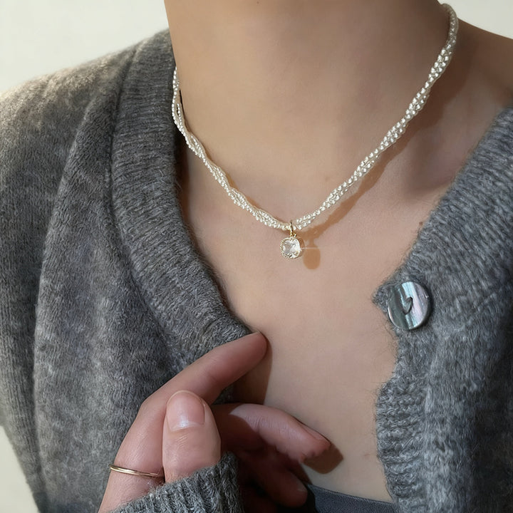Pearl necklace with silver clasp, pearls 4–12 mm