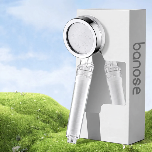 Hand shower with filter and pressure boost