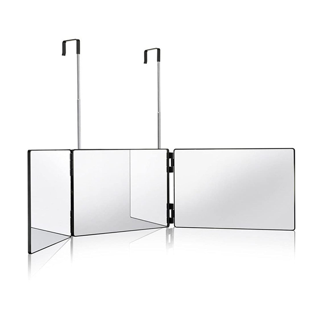 Three-part folding mirror with hooks, optionally with LED