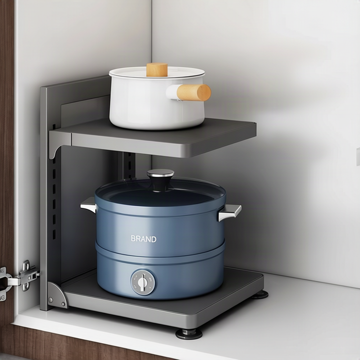 Pot shelf, multi-tier, gunmetal, foldable