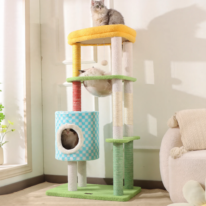 Cat climbing tree, compact, with cave