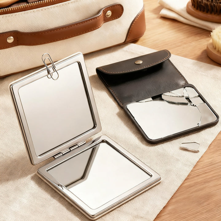 Folding cosmetic mirror, double-sided