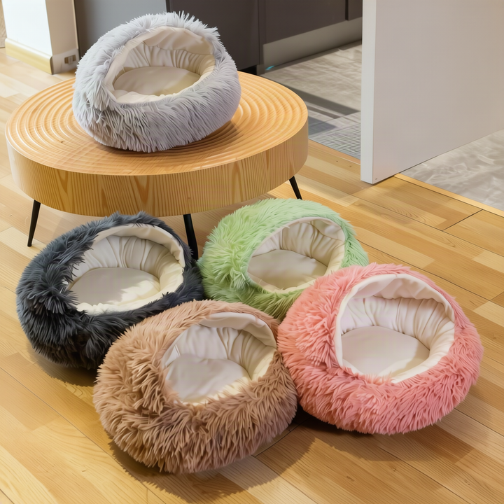 Fluffy cat bed, round, warming