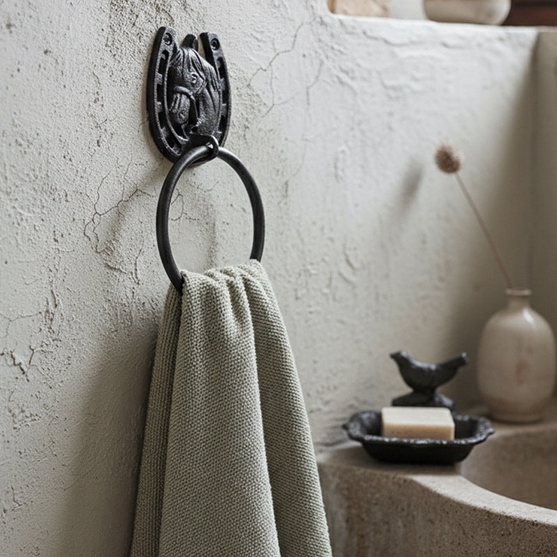 Cast Iron Towel Holder Horseshoe Design Vintage