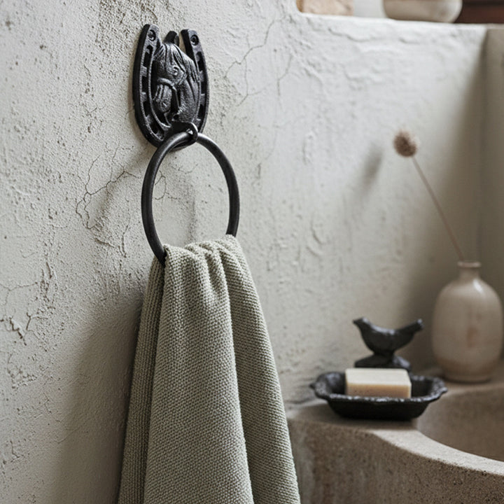 Cast Iron Towel Holder Horseshoe Design Vintage