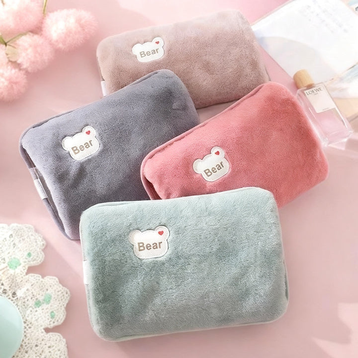 Electric hot water bottle with plush cover
