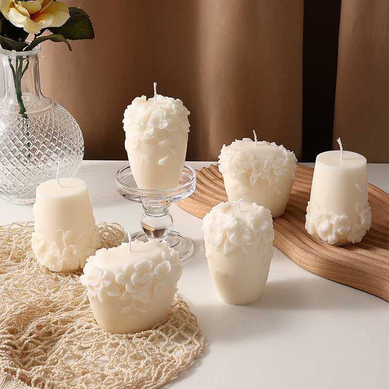 Handmade scented candle made of soy wax, flower shape