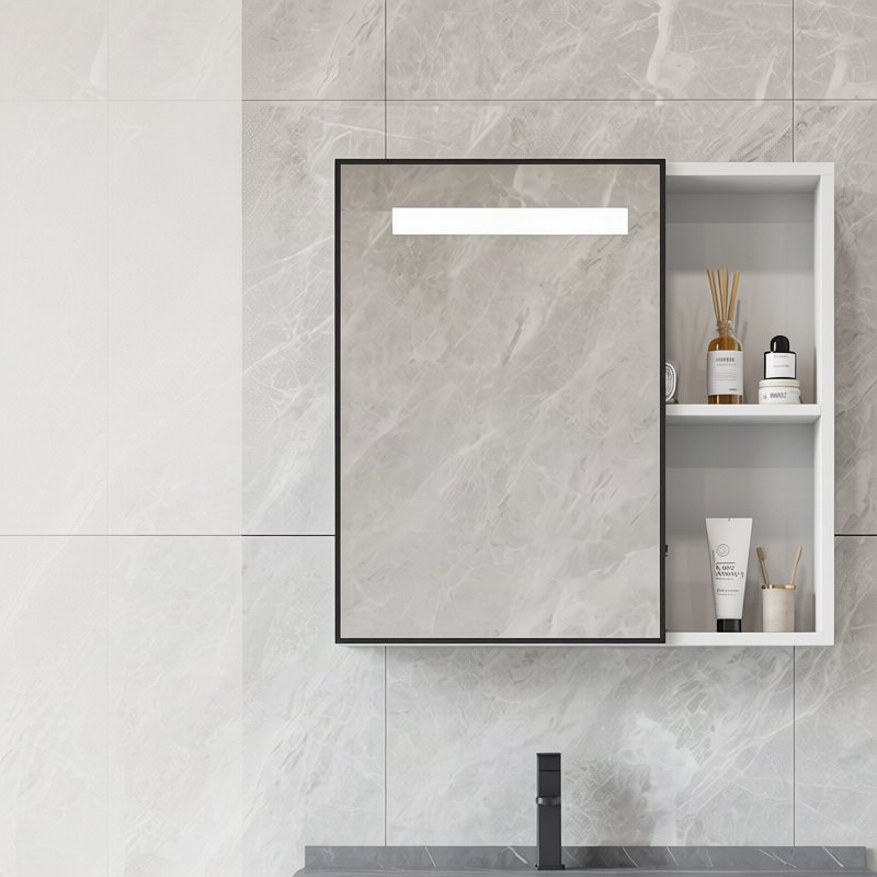 Bathroom mirror cabinet with LED and socket