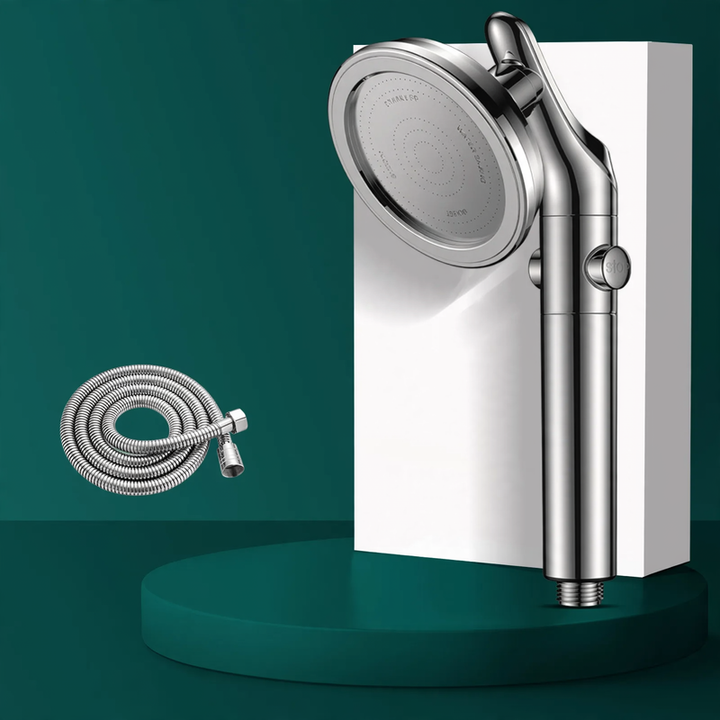 Shower set with pressure increase and swivel connection