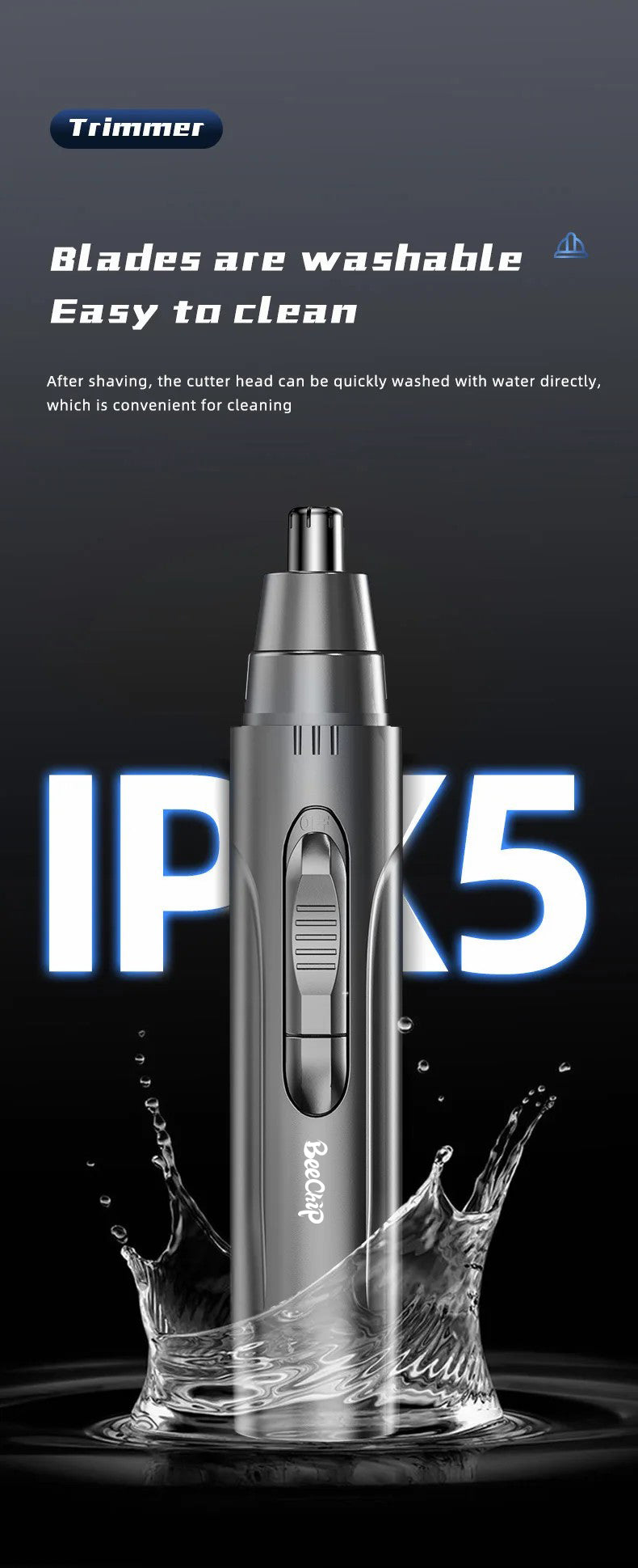 BowLift | SmoothTrim Rechargeable Nose and Ear Trimmer with Stainless Steel Blades