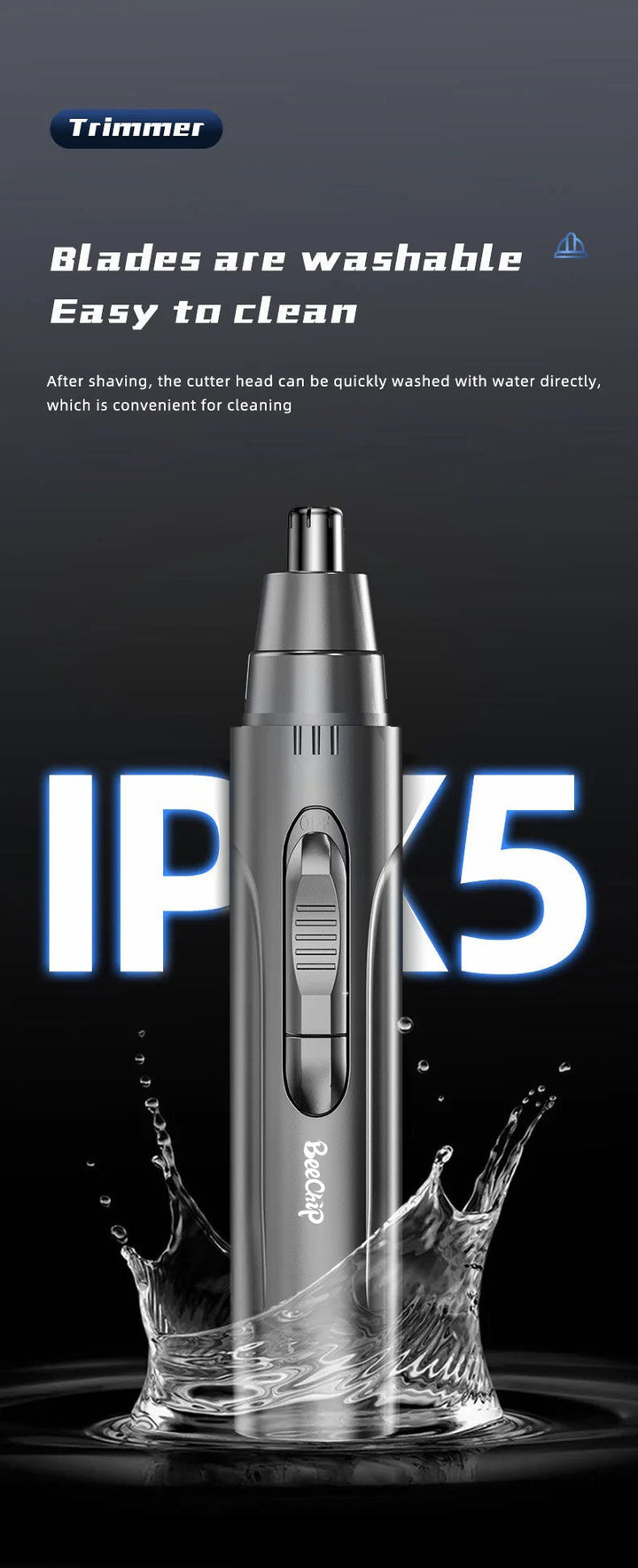 BowLift | SmoothTrim Rechargeable Nose and Ear Trimmer with Stainless Steel Blades