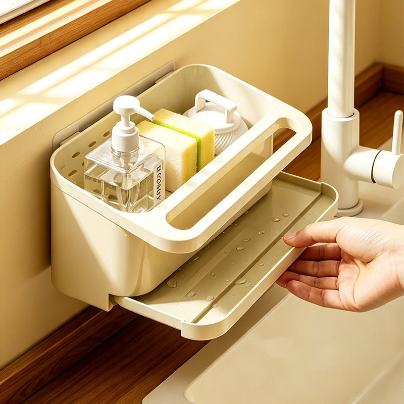 Wall-mounted sink shelf with drip area