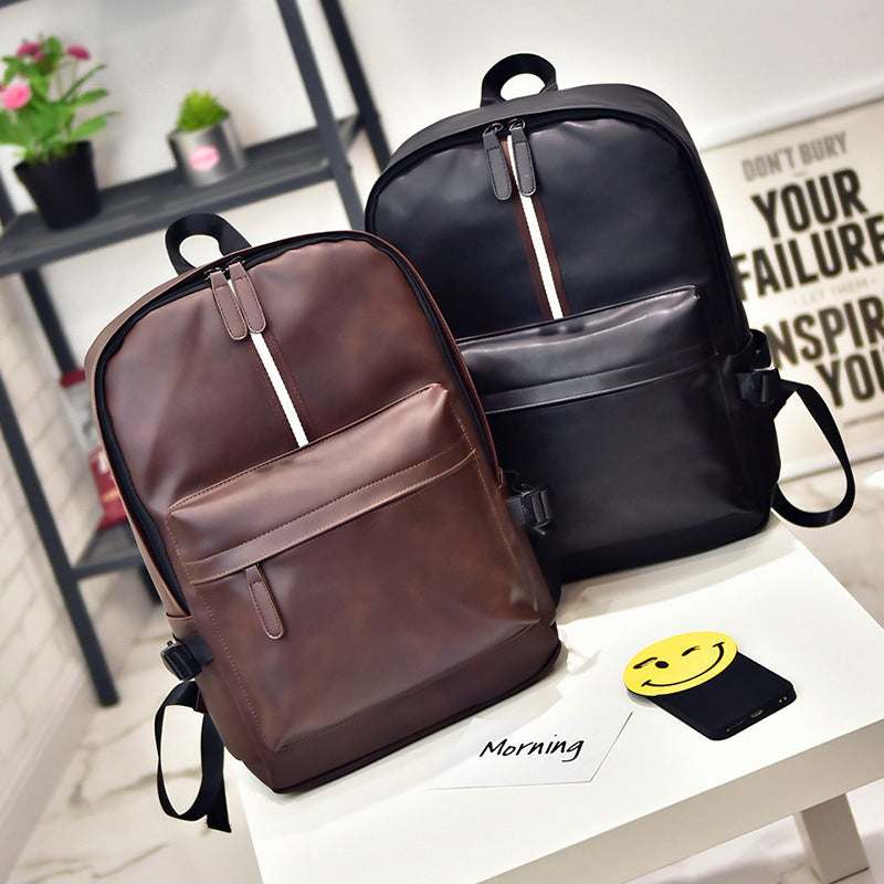 Men's backpack, PU leather, compact, for laptops up to 14 inches