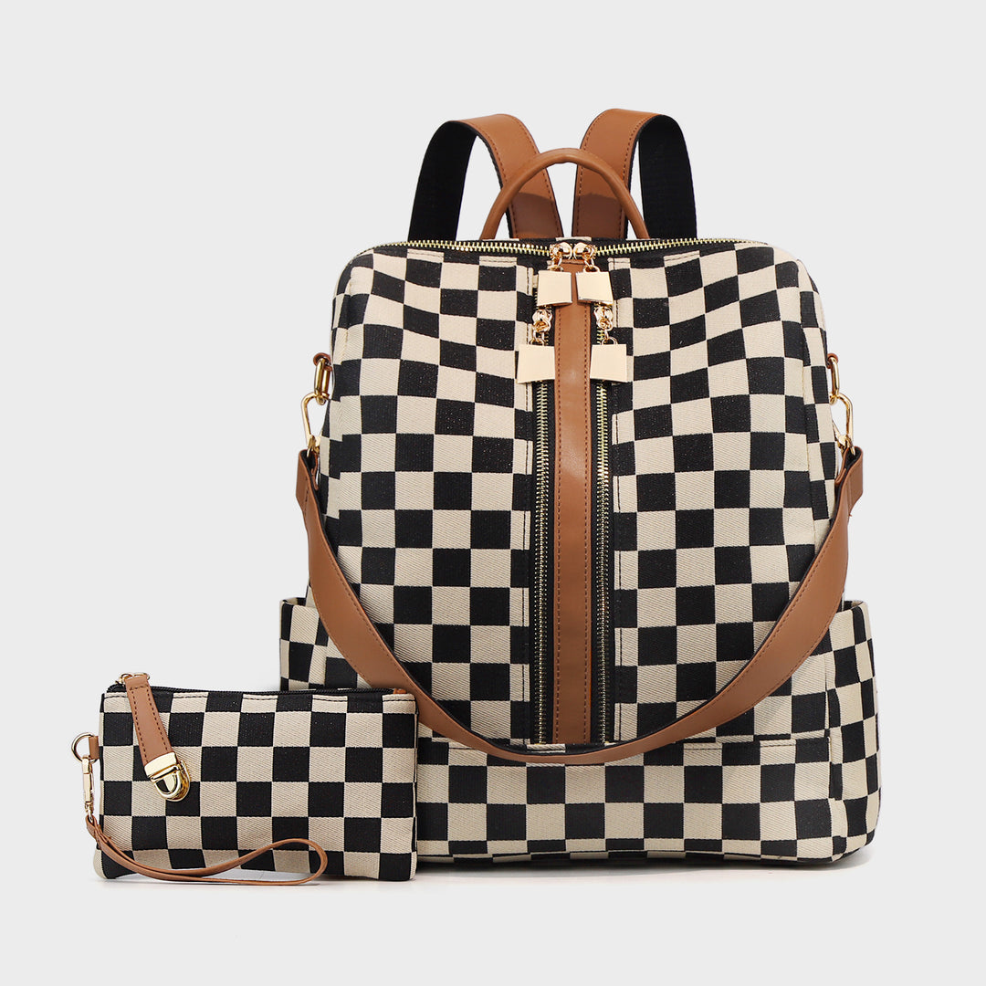 Women's Backpack, Canvas, Checkerboard Pattern