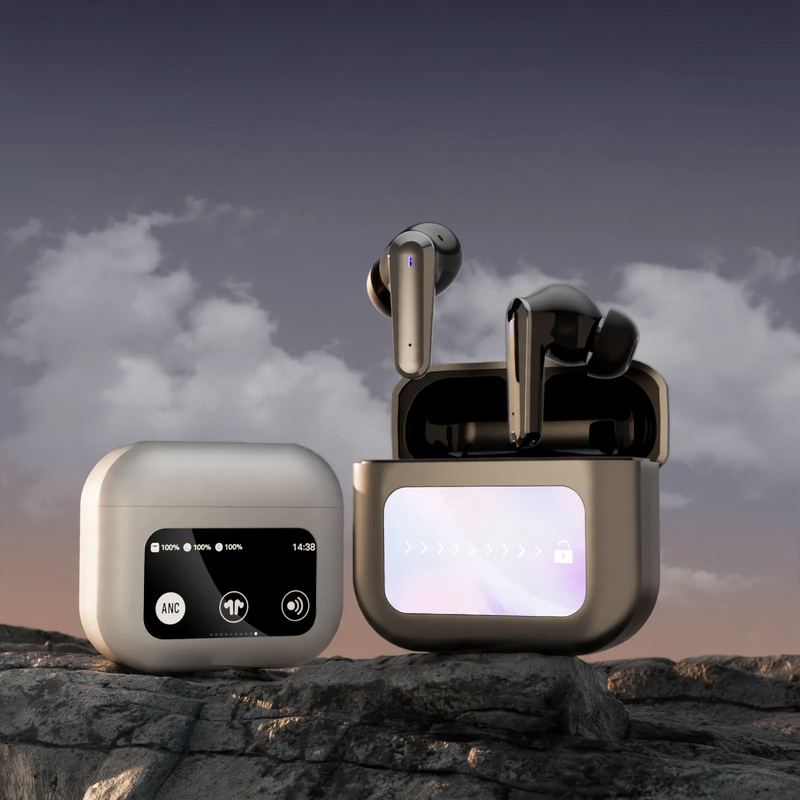 Bluetooth headphones with LCD display and noise cancellation