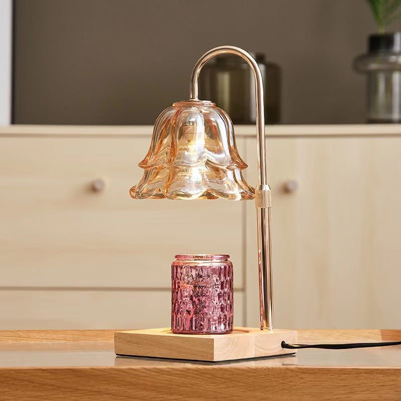 Wood aroma wax melting lamp with glass insert