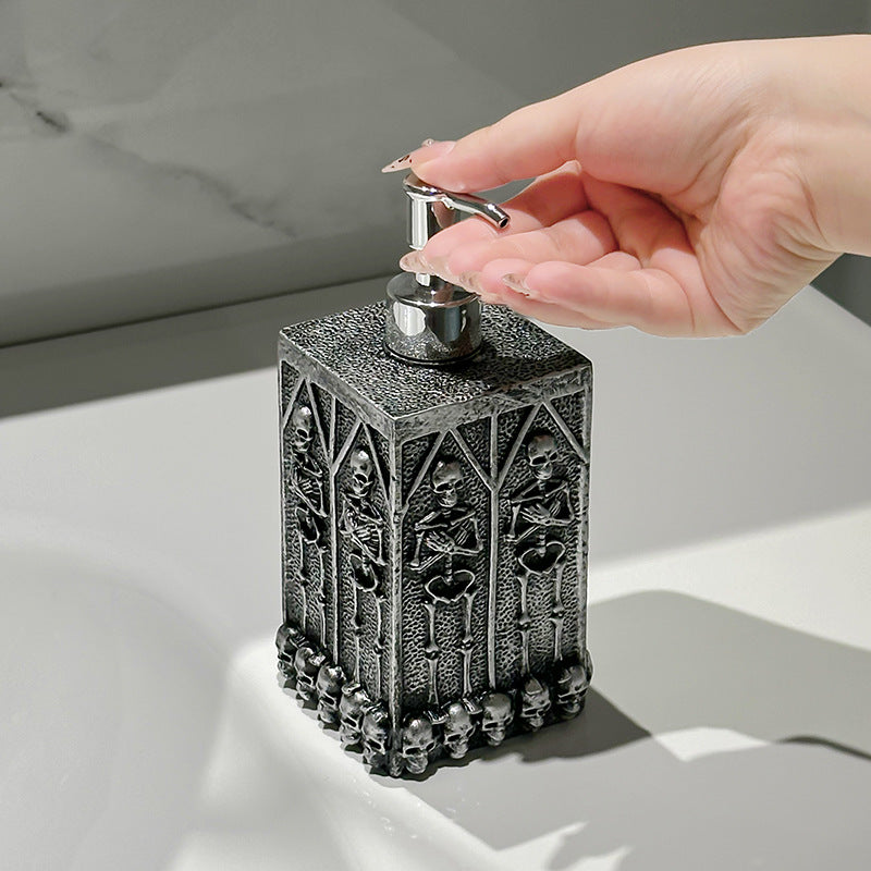 Skull soap dispenser with pump closure