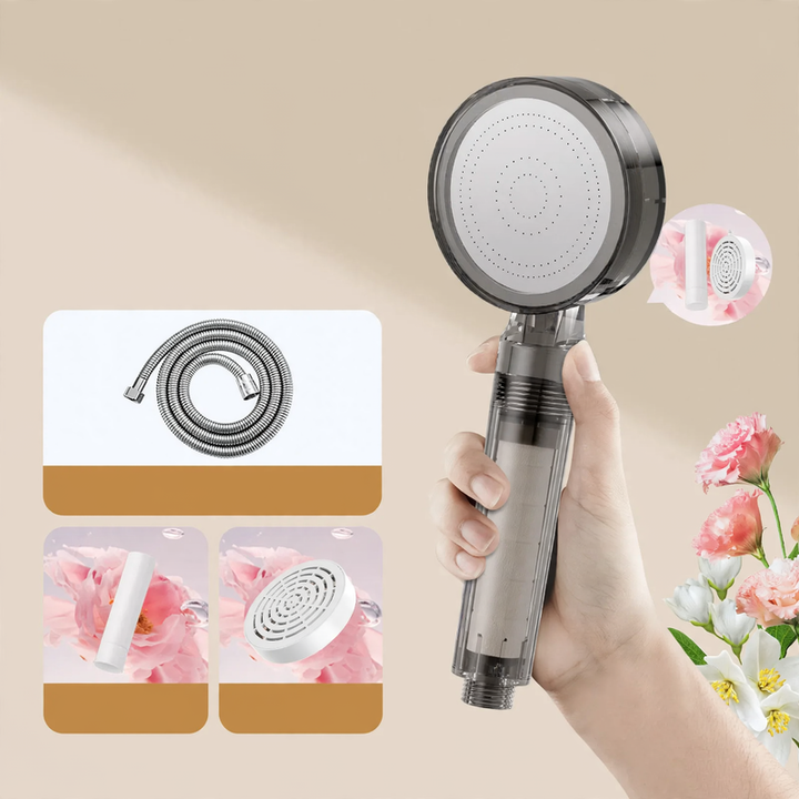 Shower head with filtration system and rain function