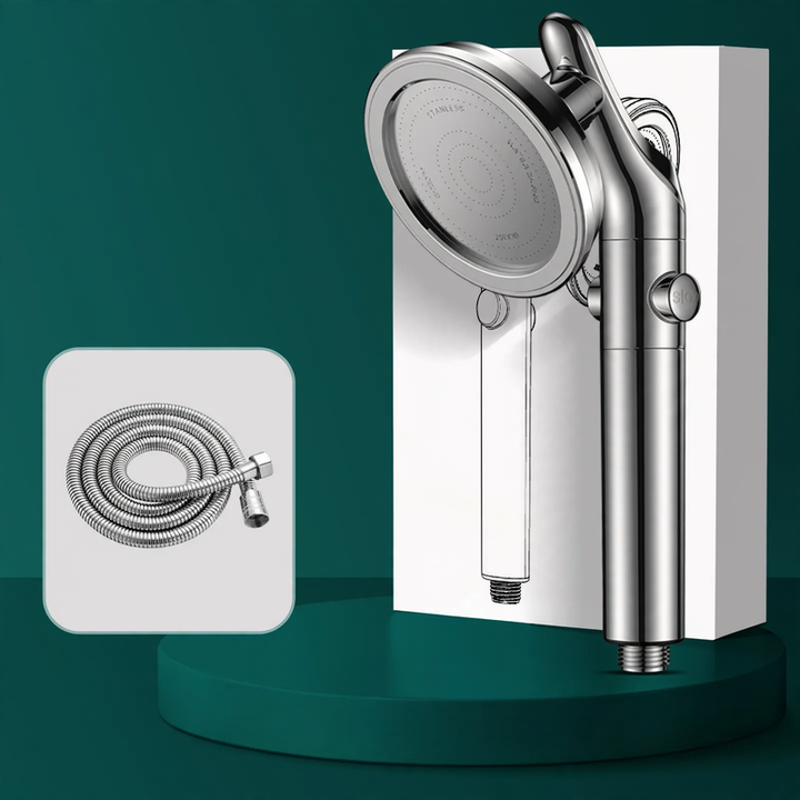 Shower set with pressure increase and swivel connection
