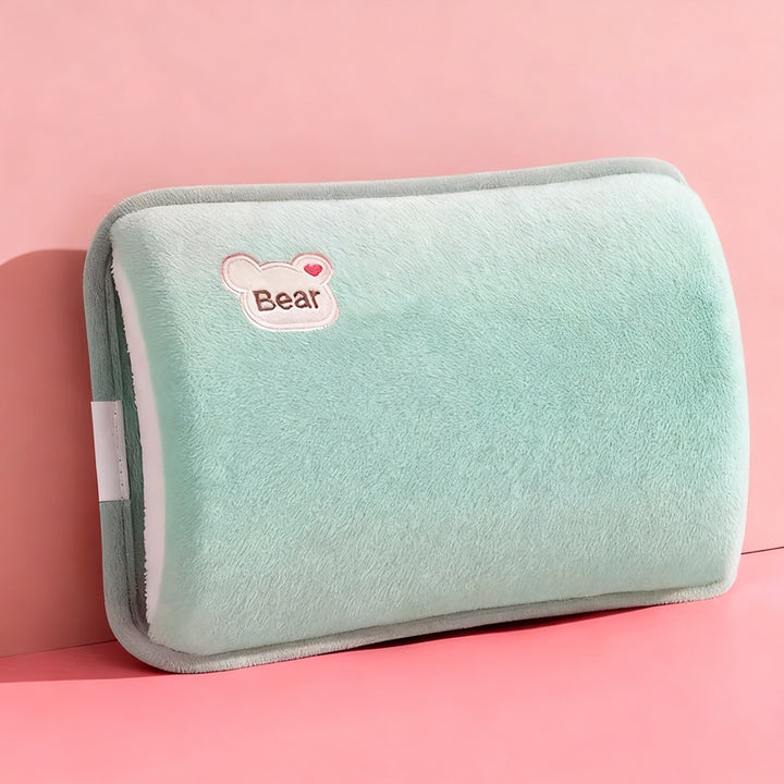 Electric hot water bottle with plush cover