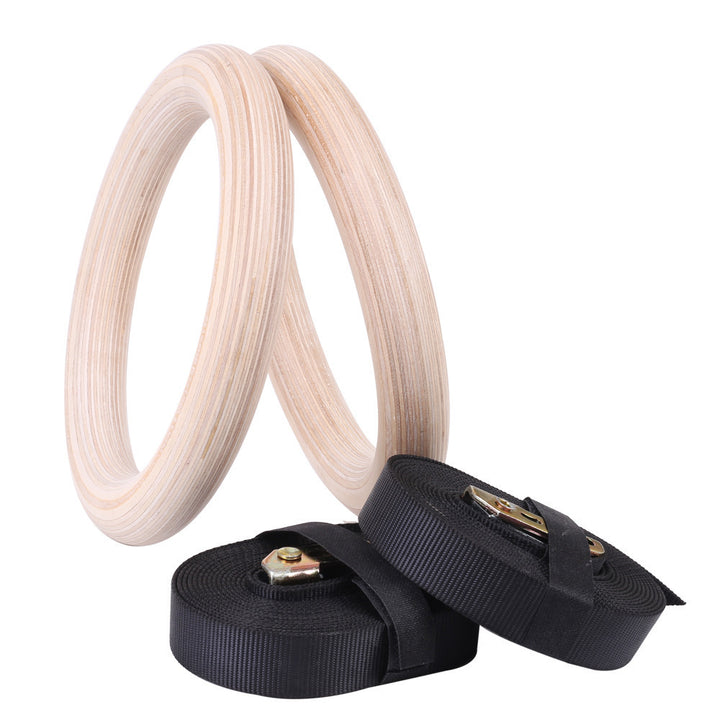 Wooden gymnastics rings with strap