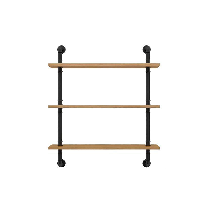 Wooden wall shelf, 140–240 cm, with metal brackets