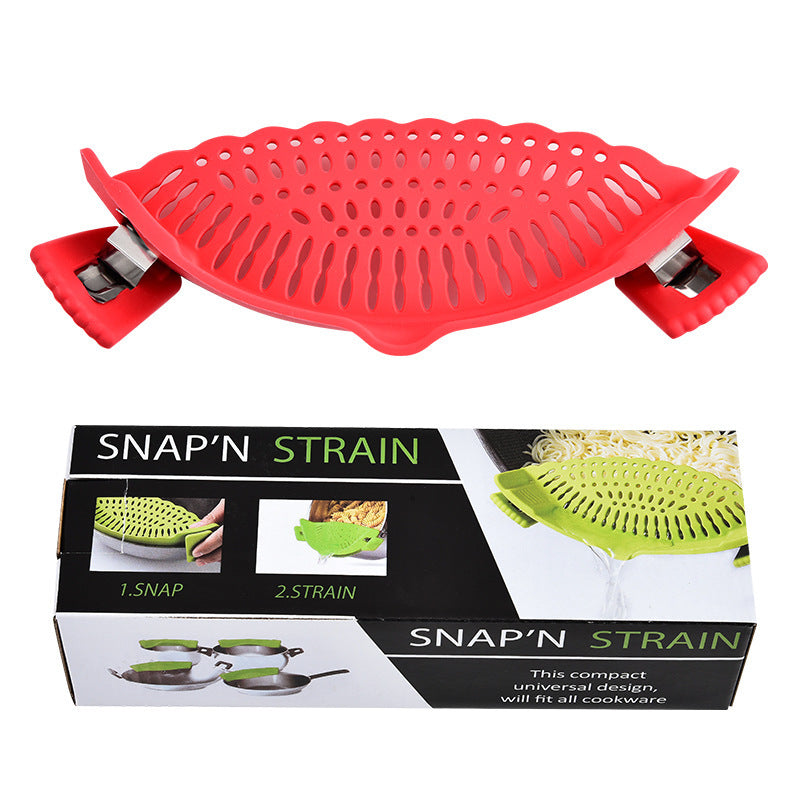 Silicone sieve for clamping onto pot edge